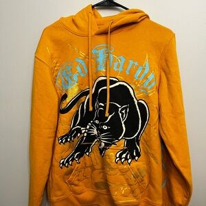 Ed Hardy Men's Gold Hoodie with Black Panther Graphic